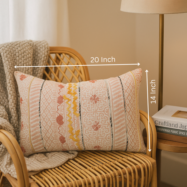 Maximal Lumbar Cushion Cover | Block Printed Embroidered Cotton Decor