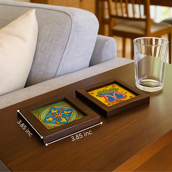 Hand Painted Leather Coasters | Framed Parchment Set of 2