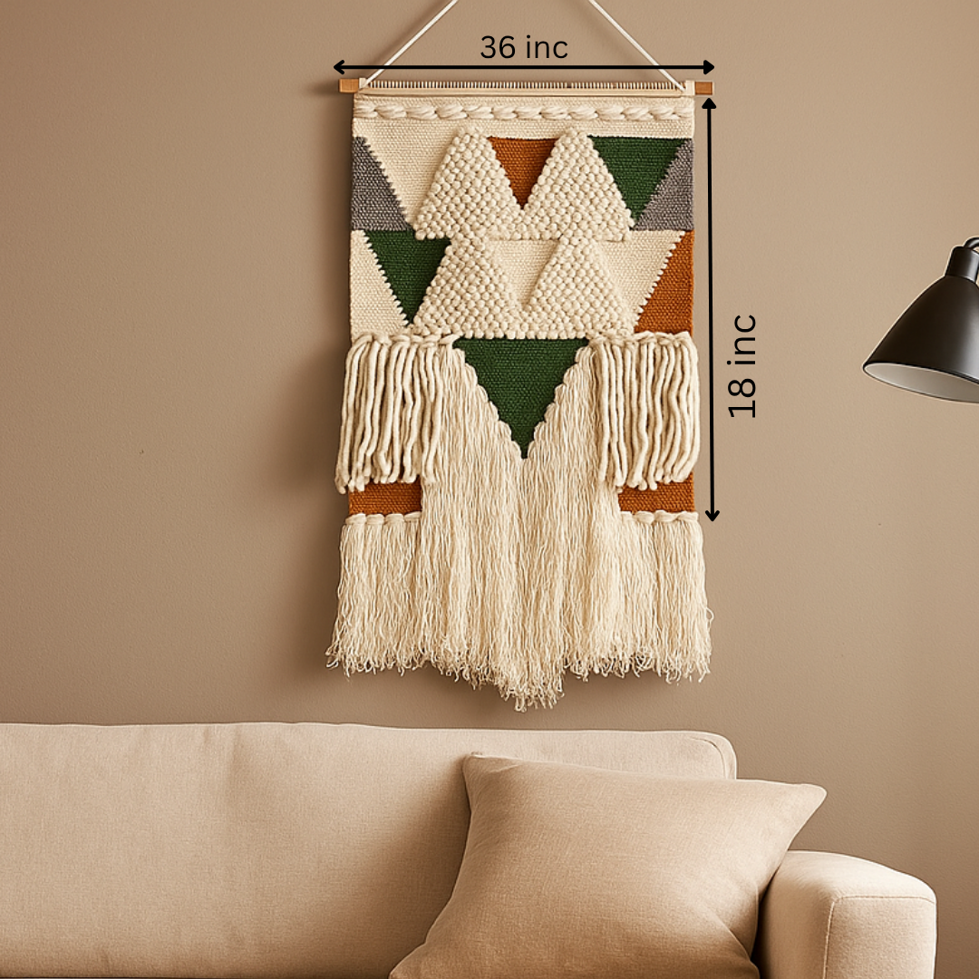 Handwoven Fringe Wall Hanging – Tufted Geometric