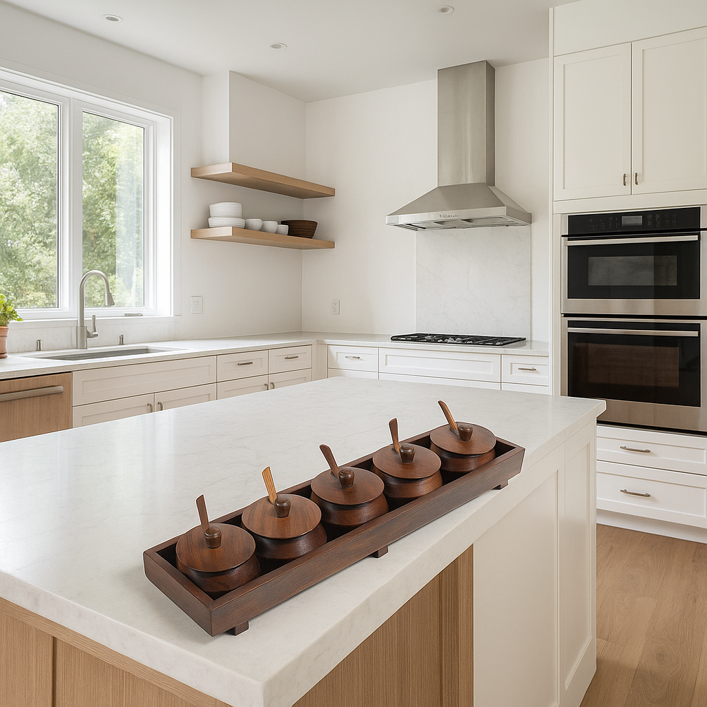 Gleemium Hand Turned Rosewood Condiment Set – 5 Pots with Spoons