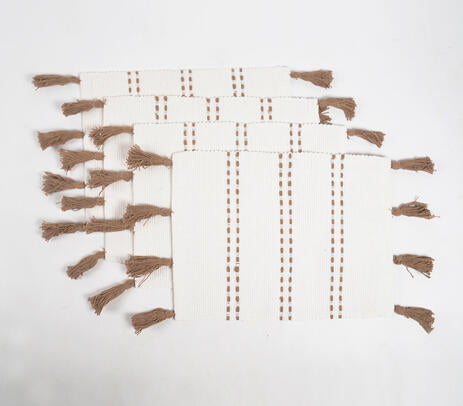 Handwoven Minimal Umber Tasseled Cotton Placemats (Set of 4)