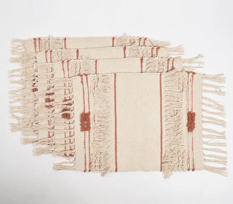 Cotton Tasseled Placemats | Handwoven Artisan Set of 4 Table Mats