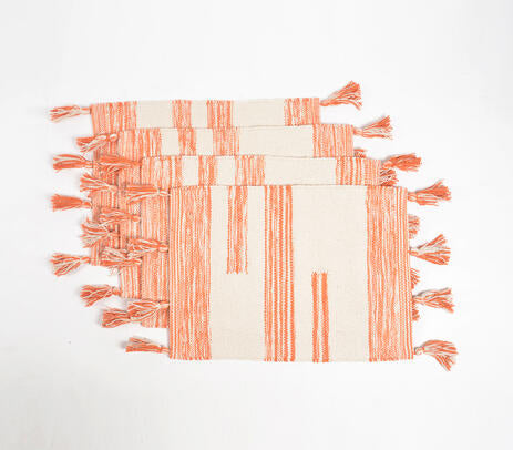 Handwoven Cotton Orange Colorblock Placemats (Set of 4)