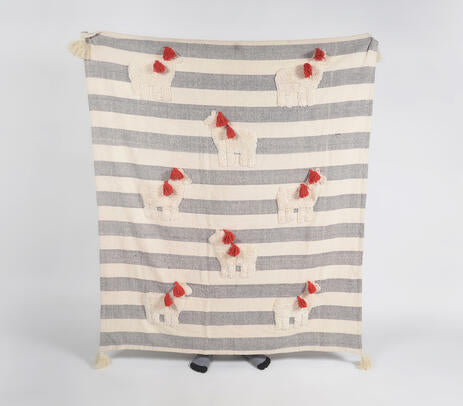 Striped &amp; Embroidered Cotton Throw