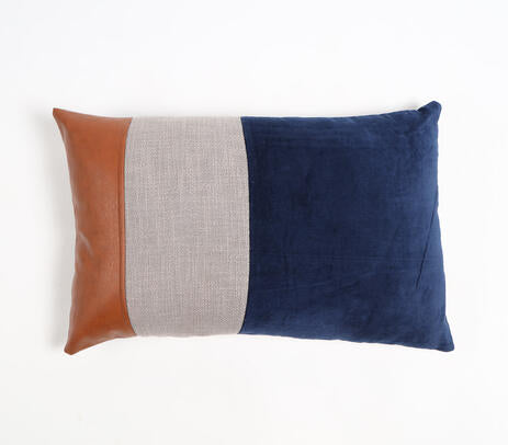 Leather & Velvet Lumbar Cushion Cover – Hand-Stitched