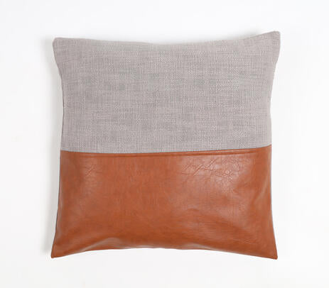 Leather & Cotton Cushion Cover – Hand-Stitched