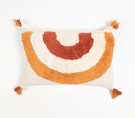 Rainbow Tufted Tasseled Lumbar Cotton Cushion Cover
