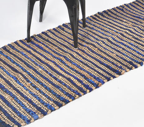 Handwoven Jute Striped Blue Rug