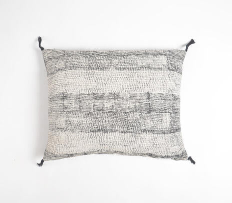 Tasseled Black Lines Cotton lumbar cushion Cover