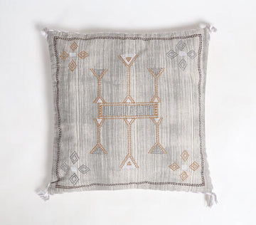 Embroidered & Tasseled Cotton Cushion Cover