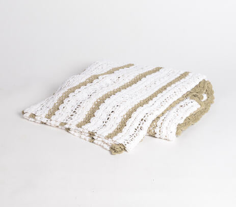Striped Crochet Throw – Handmade White Cotton Comfort