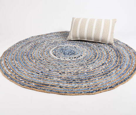 Hand Braided Upcycled Denim &amp; Jute Mat