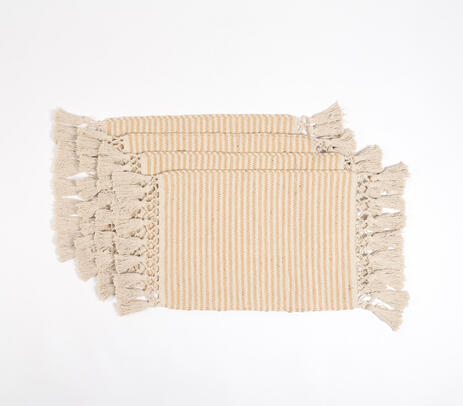 Cotton Jute Placemats | Handwoven Tasseled Set of 4 Dining Mats