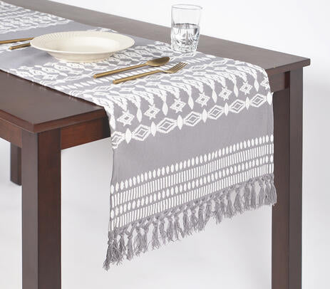 Embroidered Tasseled Cotton Table Runner
