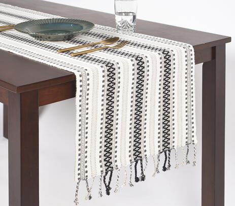 YarDyed Cotton Panelled Table Runner with Braided Tassels