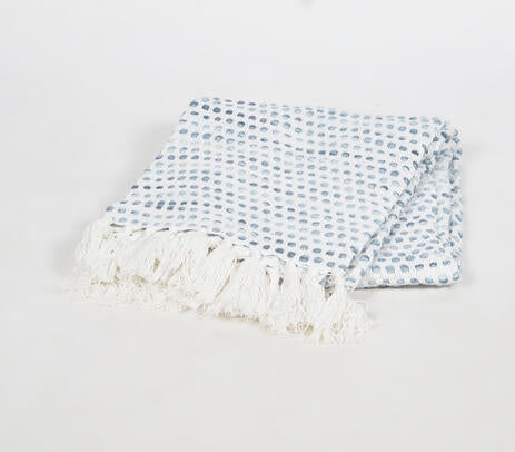 Blue Dots Cotton Throw – Handwoven