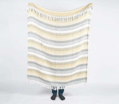 Cotton Chevron-Striped Throw with Tassels
