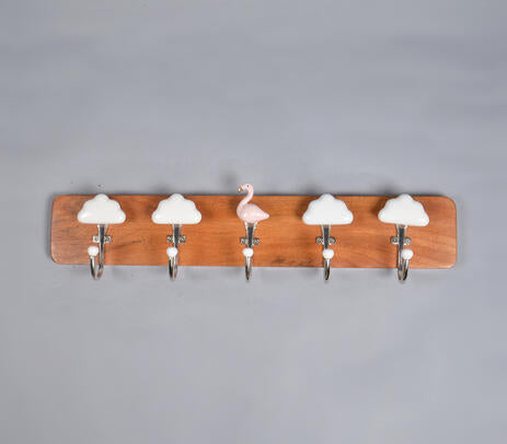 Clouds & Flamingo Wooden Wall Hook