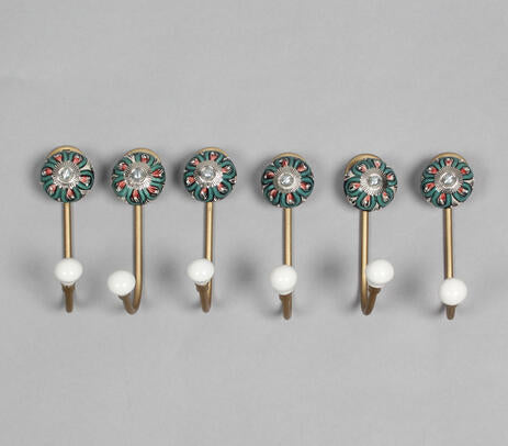 Ceramic Floral & Gold-Toned Iron Hooks (Set of 6)