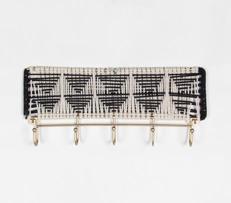 Monochrome Macrame & Gold-Toned Wall-Mount Hook
