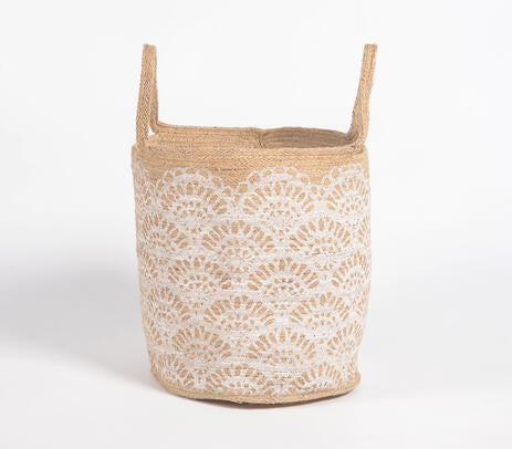 Handwoven &amp; Floral Printed Jute Basket