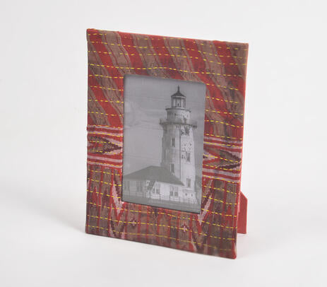 Handmade Maroon Kantha Upcycled Fabric Photo Frame