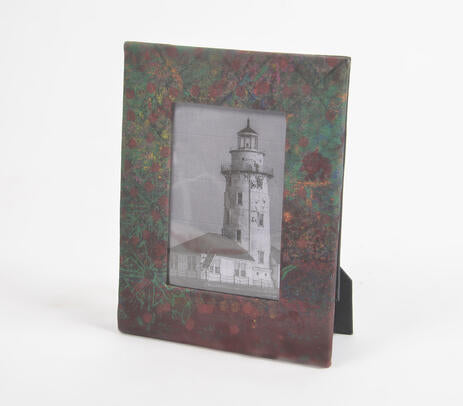 Hand painted Upcycled fabric photo frame