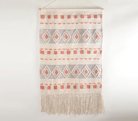 Handwoven Wool &amp; Cotton Geometric Terra Fringed – Wall Hanging