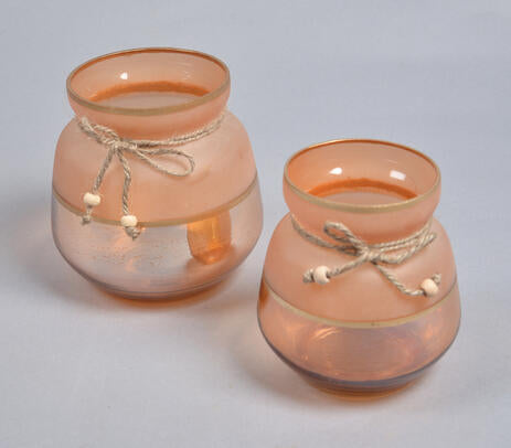 Toned Jute Ribbon Glass Votives – Handcrafted Candle Holder (Set of 2)