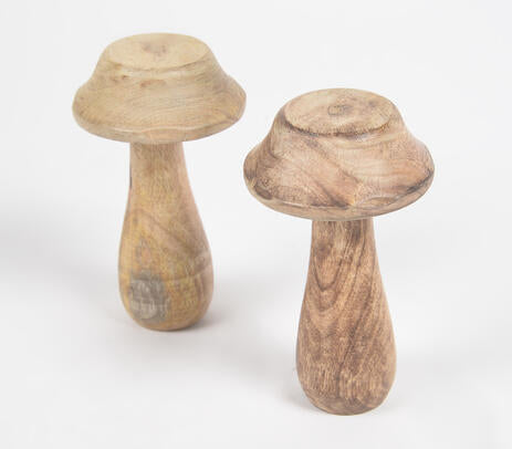 Minimal Wooden Mushroom Showpieces – Decor Accents (set of 2)