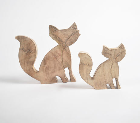 Hand Carved Wooden Decorative Foxes