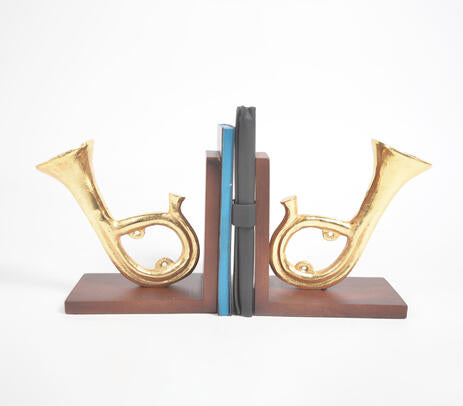 Saxophone Bookends with Wooden Base (Pair)