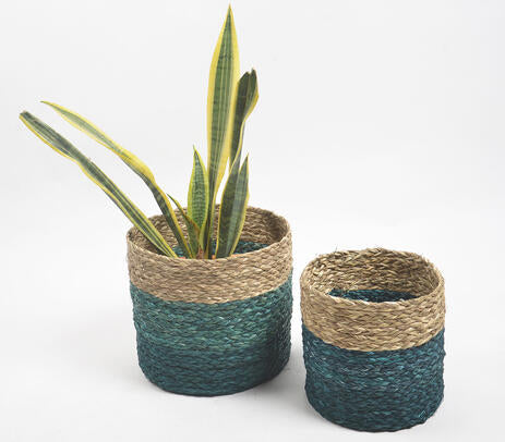 Earthy Sabai Grass Handwoven Planters (Set of 2) Q1