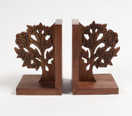 Hand Carved Solid Wood Tree Bookends