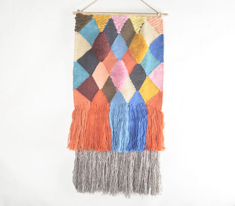 Handwoven Geometric Fringed Wall Hanging