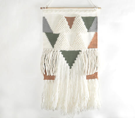 Handwoven & Tufted Geometric Fringed Wall Hanging Q4