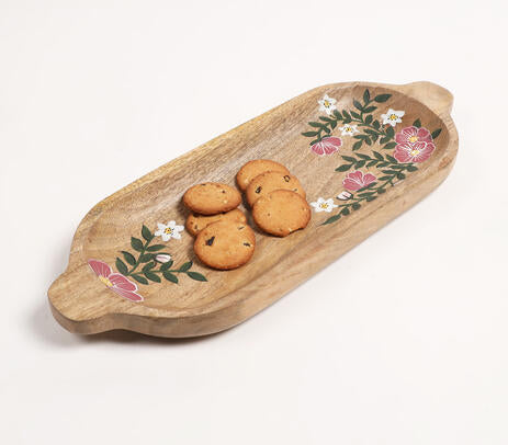 Hand Painted Floral Elongated Mango Wood Platter