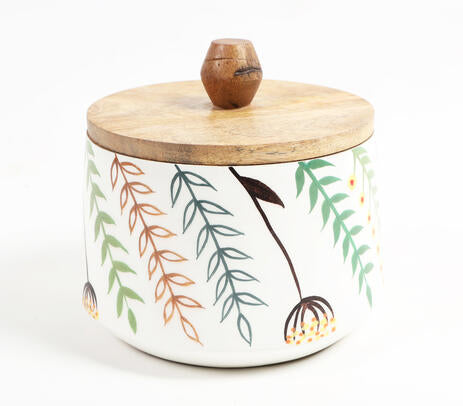 Enamelled Wood Botanical Canister with Classic Lid
