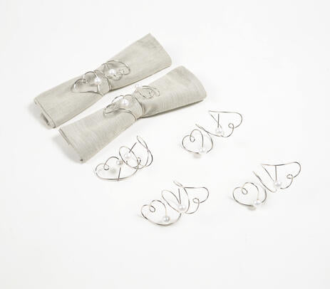 Heart Coiled Pearl Napkin Rings – Elegant Handcrafted Table (Set of 6)