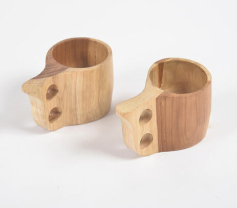 Hand Carved Acacia Wood Tea Cups
