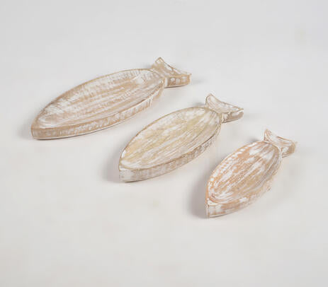 Mango Wood Serving Tray Set – Fish-Shaped Decorative Trays