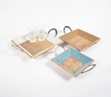 Sead Bead Encrusted Coastal Mango Wood Nesting Trays (set of 3)
