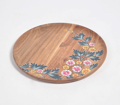 Floral Hand Printed Acacia Wood Plate