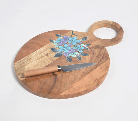Acacia Wood Chopping Board with Hand painted Violets