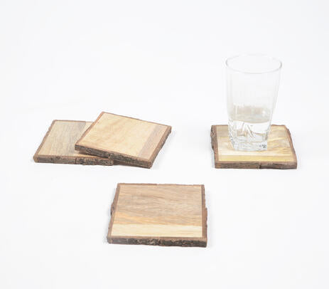 Hand Cut Wooden Bark Coasters (Set Of 4)