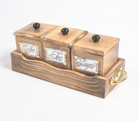 Hand Carved Mango Wood Storage Jars