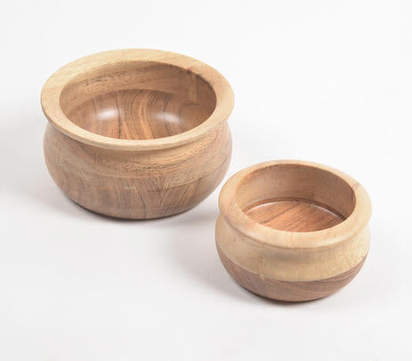 Raw Acacia Wood Serving Bowls – Handcut Set of 2