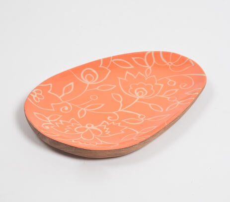 Floral Handpainted Mango Wood Oval Platter – Artisan Serving Tray