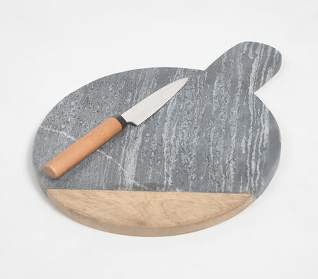 Round Wooden &amp; Stone Chopping Board