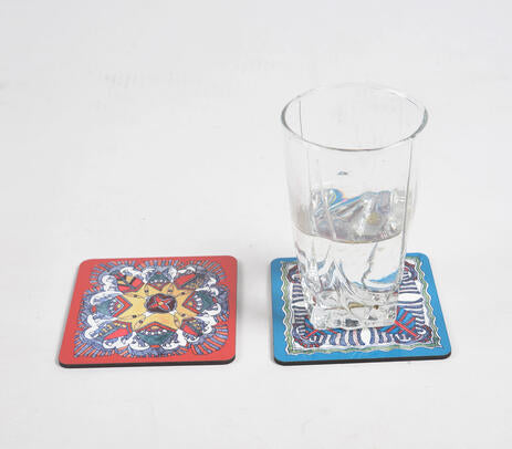 Madhubani Laminated & Laser Cut MDF Coasters (set of 2)
